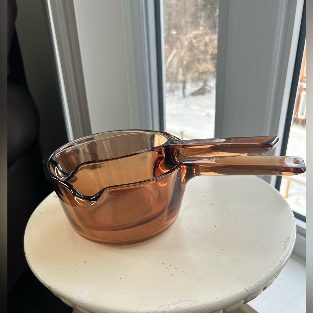 Corning France Amber Glass 2 Saucepan Set - 1 litre and 0.7 litre - no lids